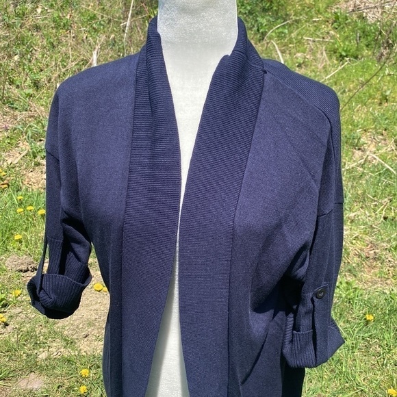DUE Per Due Blue Open Front Cardigan size L NWT - Picture 4 of 8